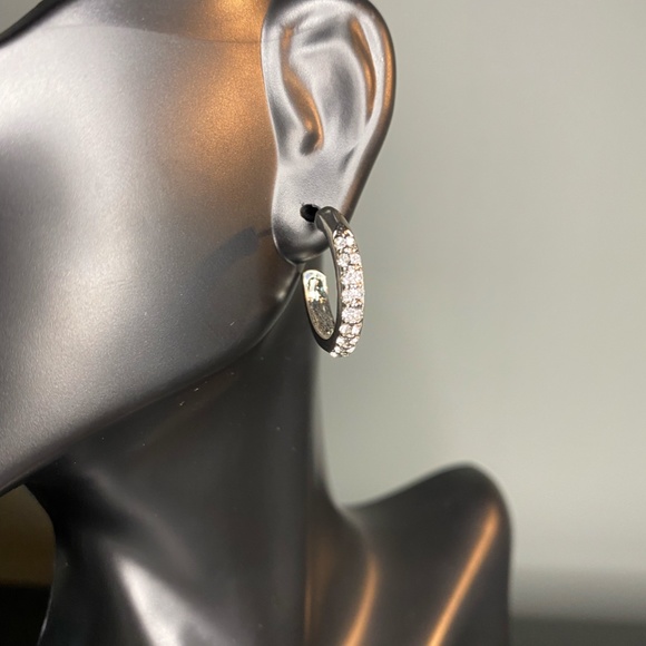 Sterling Silver and Diamond Hoop Earrings - Picture 2 of 4